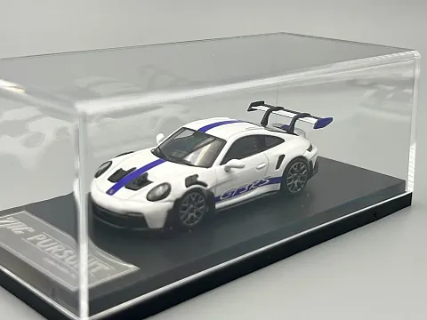 TPC Porsche 911 GT3 RS White & Blue 1/64 scale with Display Case hover
