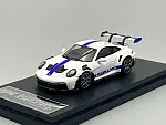 TPC Porsche 911 GT3 RS White & Blue 1/64 scale with Display Case